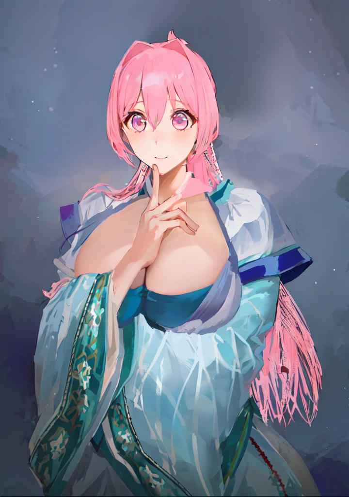 Pink Hair、Anime girl in blue dress poses for photo, Pink ponytail头发和粉色眼眸, Produced in collaboration with Anime Painter Studio, In the anime painter studio, Portrait of the Knights of the Zodiac, Sonison,超级Sonison,Celluloid,Three Kingdoms,Chinese style,antiquity,Hanfu,,Huge Breasts,Good shape,Pink ponytail,Pink long hair,Costume,包不住的Huge Breasts,Cute girl,Noble