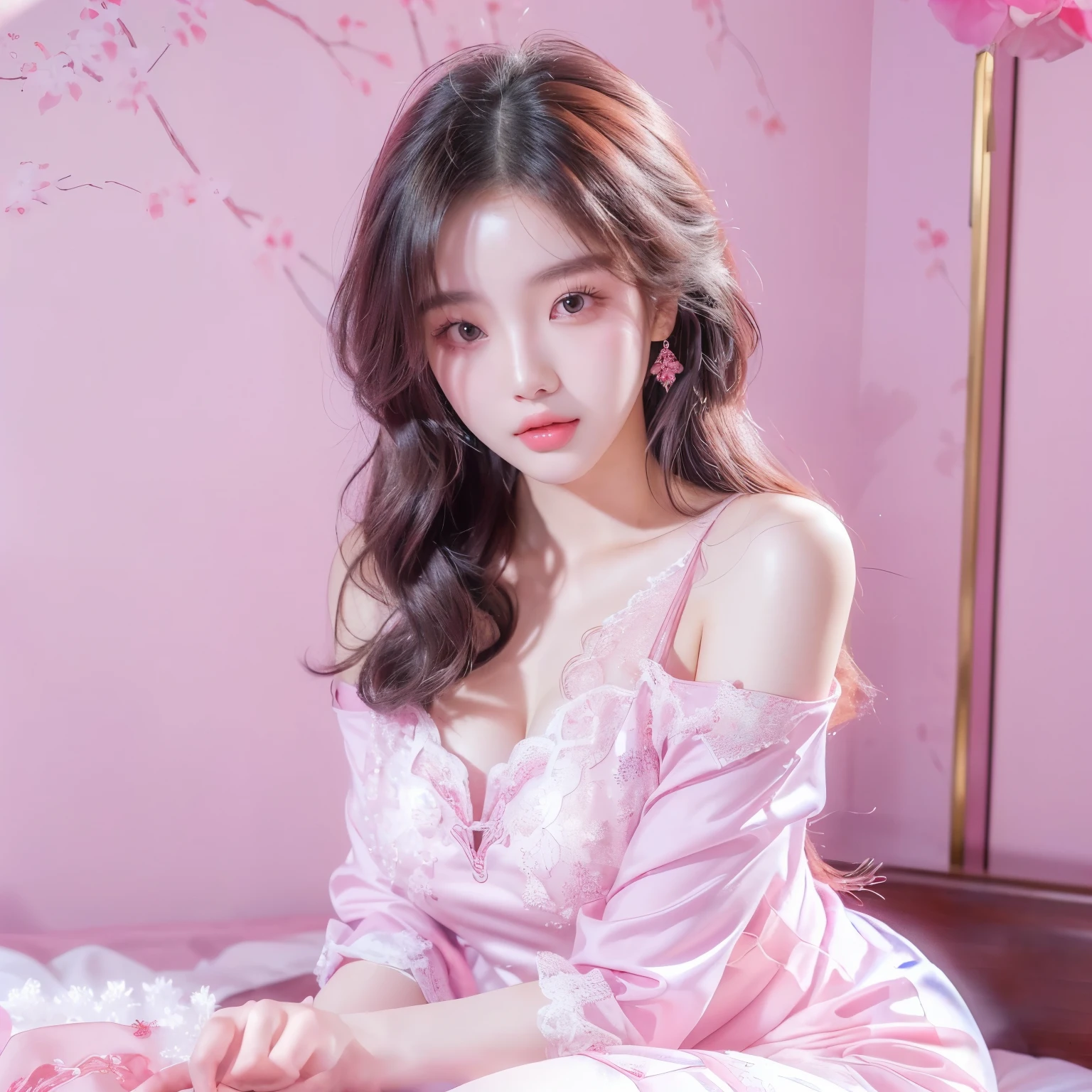 A woman in a pink dress sitting on the bed, Beautiful Chinese model, Beautiful young Korean woman, xintong chen, Chinese Girl, 2 4-year-old female model, Young and beautiful Korean woman, Smooth white tights set, Full body fairy, Instagram Models, Beautiful Korean woman, Korean Girl, Popular content on cgstation, xision wu