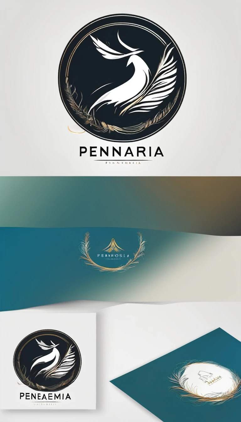 Create a minimal, modern, simple, inspirational, memorable, dream like logo design of a boy and a feather for the brand “Penamemoria".