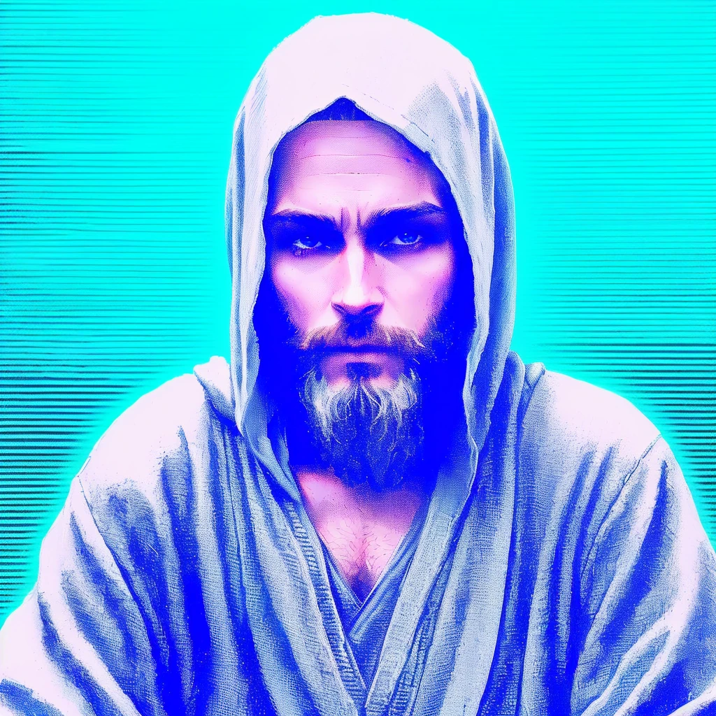 Arafed man with beard and hoodie sitting on blue background, Jedi, Travis Fimmel as Jedi Master, ninja, mass effect, bishop, Nicholas Marsicano, author Andrey Kolkutin
