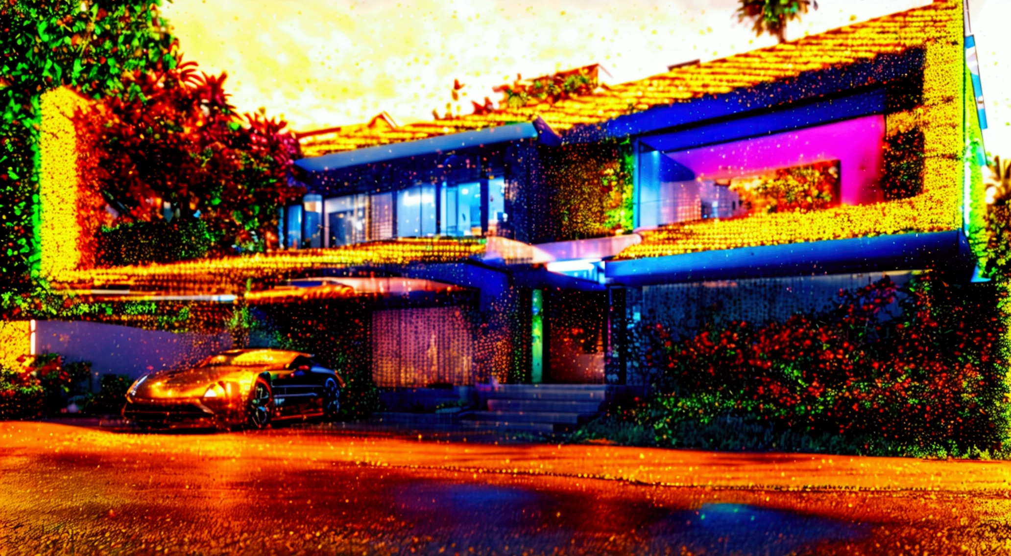 a close up of a car parked in front of a house, a 3D render by Luis Miranda, trending on cg society, photorealism, concept house, wide angle exterior 2022, architectural visualization, realistic 3 d style, one house, professional render, architectural render, architectural 3 d render, inter dimensional villa, exterior design, very realistic 3 d render