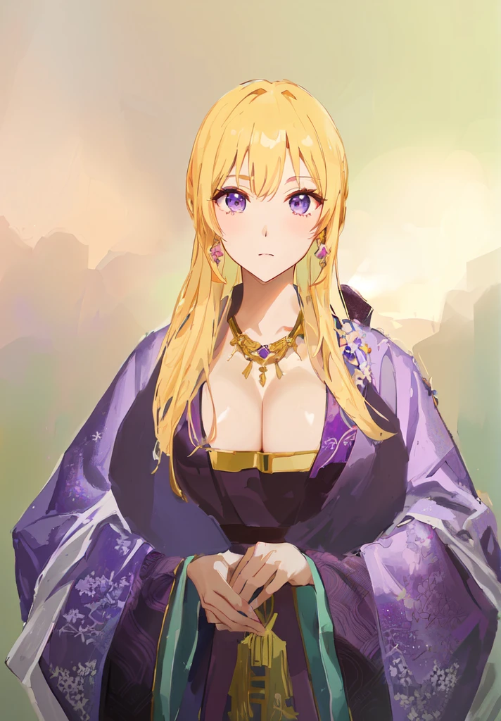 Wearing a purple robe、Cartoon image of a woman holding a bowl, ((Beautiful fantasy queen)), Produced in collaboration with Anime Painter Studio, Anime Goddess, Portrait of the Knights of the Zodiac, (Wearing noble robes)), Anime style like fate/overnight, Beautiful fantasy queen, In the anime painter studio,Three Kingdoms,Three Kingdoms志,Chinese style,antiquity,Hanfu,,巨big乳房,Good shape,Royal sister,Purple Eyes,Celluloid,big,Full figure,Noble