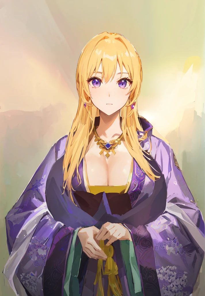 Wearing a purple robe、Cartoon image of a woman holding a bowl, ((Beautiful fantasy queen)), Produced in collaboration with Anime Painter Studio, Anime Goddess, Portrait of the Knights of the Zodiac, (Wearing noble robes)), Anime style like fate/overnight, Beautiful fantasy queen, In the anime painter studio，Three Kingdoms，Three Kingdoms志，Chinese style，antiquity，Hanfu，，巨big乳房，Good shape，Royal sister，Purple Eyes，Celluloid，big，Full figure，Noble