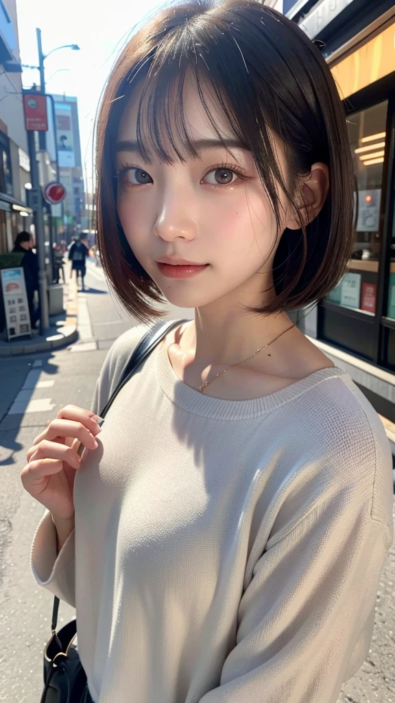 (((棕色of, Shoulder to shoulder, Straight short Bob)))、(((她of背景是夏威夷市中心..、像美发沙龙里of模特一样摆姿势.)))、(((Casual black winter street fashion)))、Close-up of face、Half are Japanese,Half are Korean、18 year old girl、of、Expectations、淡淡of眼妆、棕色of Hair Color、平坦of 、Hair blowing in the wind、女演员of素质、闪亮of, 超逼真of面孔、Smileの表情、Tears、look up、宜人of灯光效果、 Ultra-realistic capture、Very detailed、High-resolution 16K close-up of human skin。Skin texture must be natural、Must be very meticulous,Clearly visible pores、Skin health、必须有统一of基调、Use natural light and color、由模特经纪公司拍摄of高品质照片'Dedicated photographer、Smile