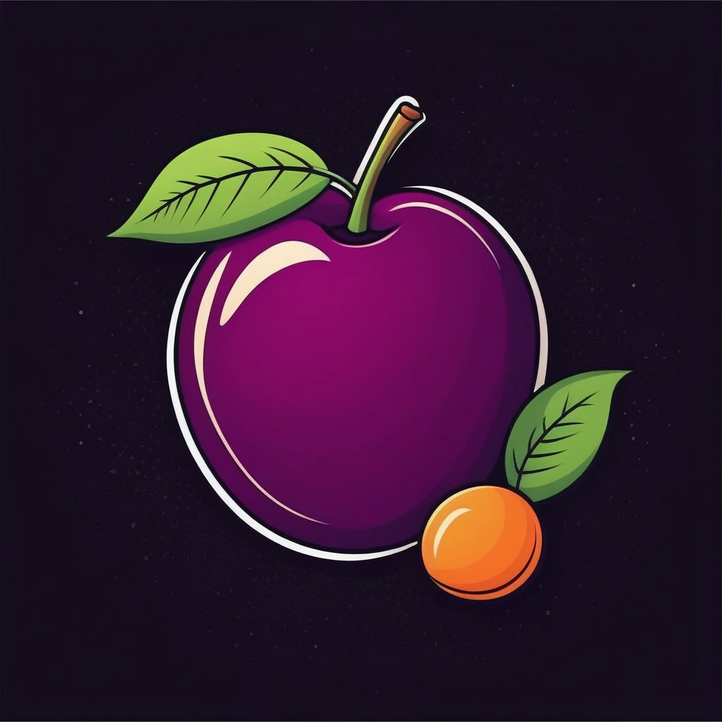 plum, Black background, cartoon style