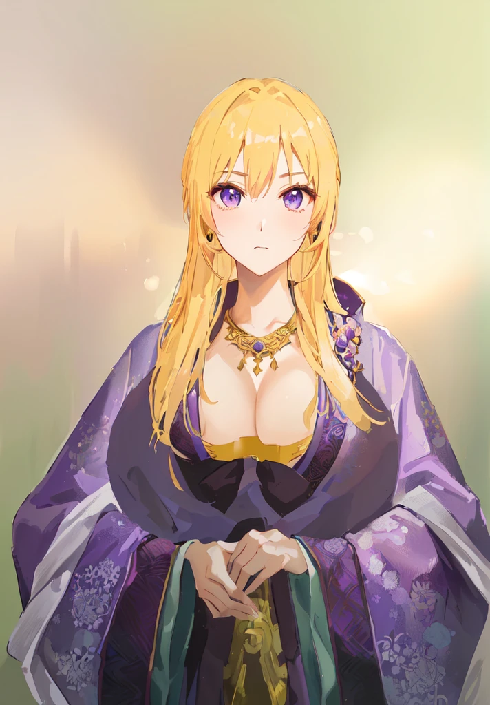 Wearing a purple robe、Cartoon image of a woman holding a bowl, ((Beautiful fantasy queen)), Produced in collaboration with Anime Painter Studio, Anime Goddess, Portrait of the Knights of the Zodiac, (Wearing noble robes)), Anime style like fate/overnight, Beautiful fantasy queen, In the anime painter studio，Three Kingdoms，Three Kingdoms志，Chinese style，antiquity，Hanfu，，巨big??，Good shape，Royal sister，Purple Eyes，Celluloid，big，Full figure，Noble