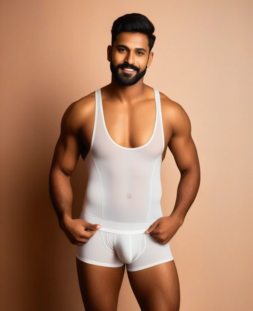 A man in Indian LUX VENUS   undervest and LUX Classio    black underwear make full body photograph