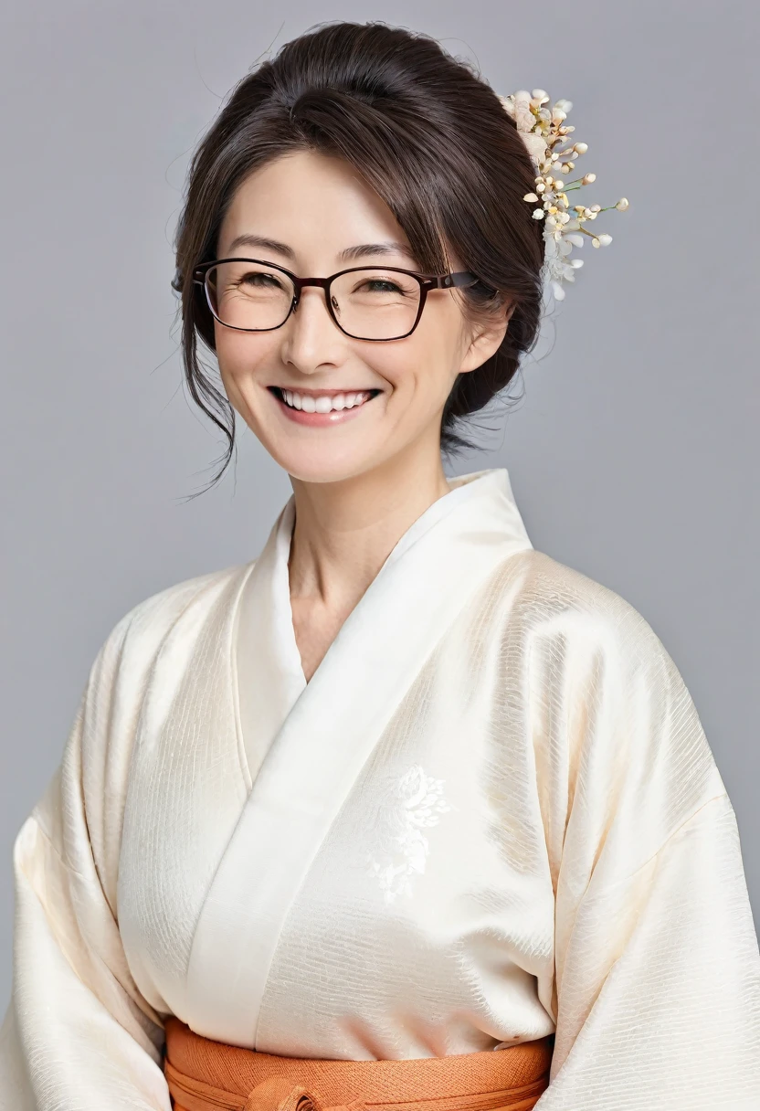 elder,Japanese,Wrinkle,smile,Plain Kimono,Thinning hair,Break,Glasses