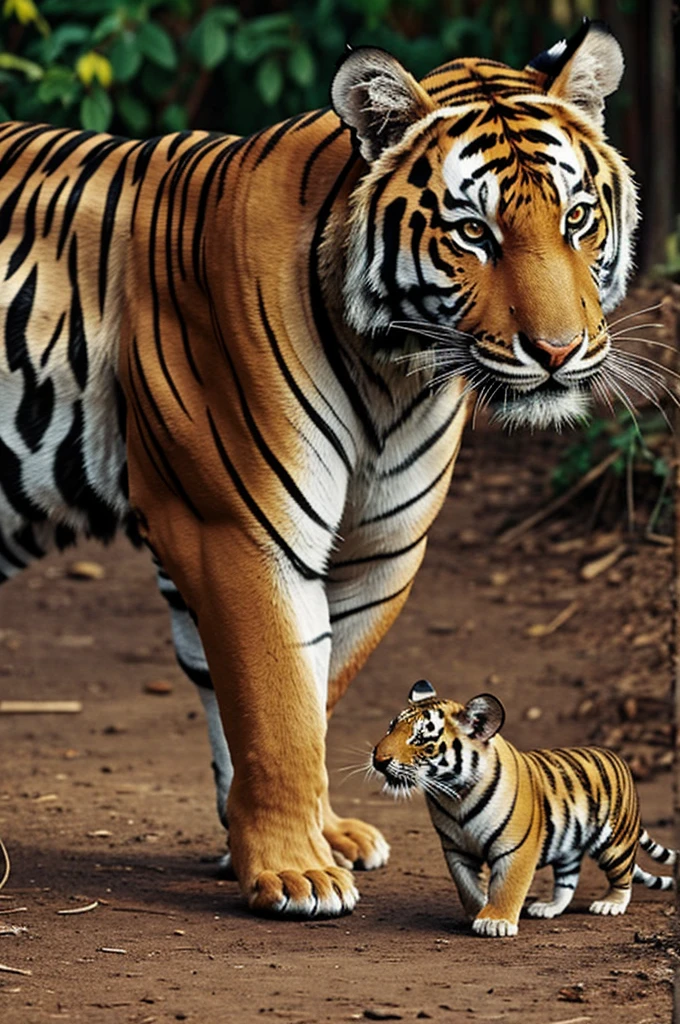 A three-legged animal with the body of a mouse and the head of a tiger.