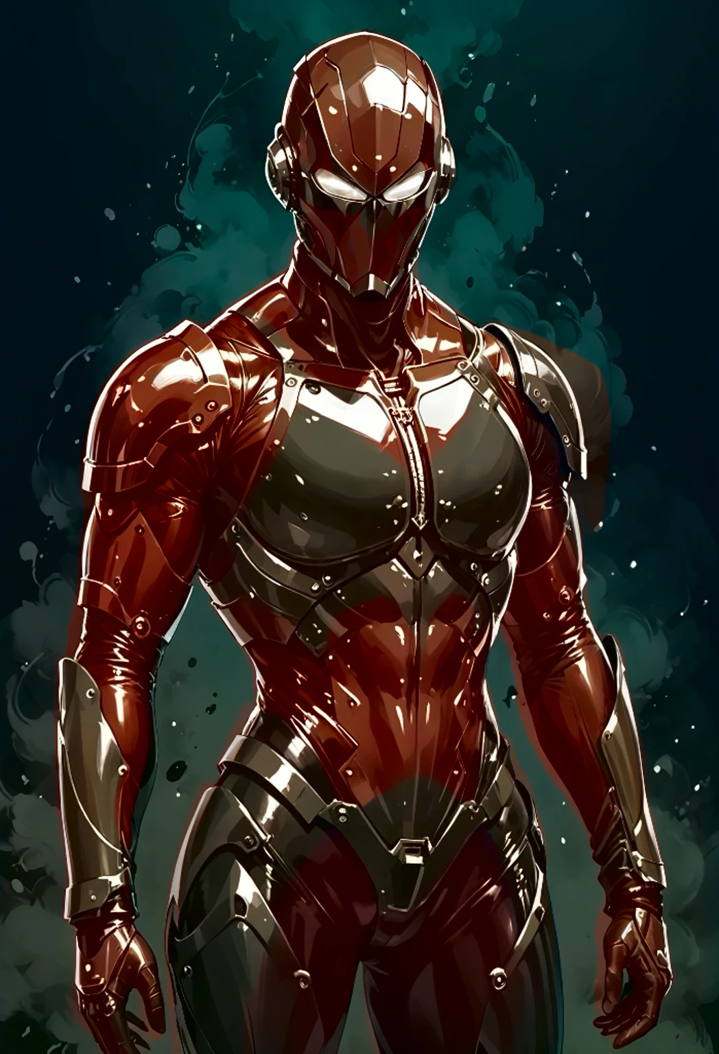 Ashley Wood (Ashley Wood) style of,1 boy,Character Conception,Horror Blood,((Signs of death)),Very detailed,more details,Smooth and fluent brushstrokes,Shiny Red Mandelbrot Bodysuit Armor,Muscular City,planetarium,