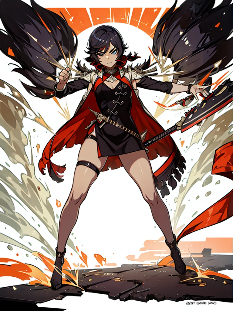 (masterpiece), best quality, expressive eyes, perfect face, with badass pose with claymore weapon, dynamic pose, white background, full body view
