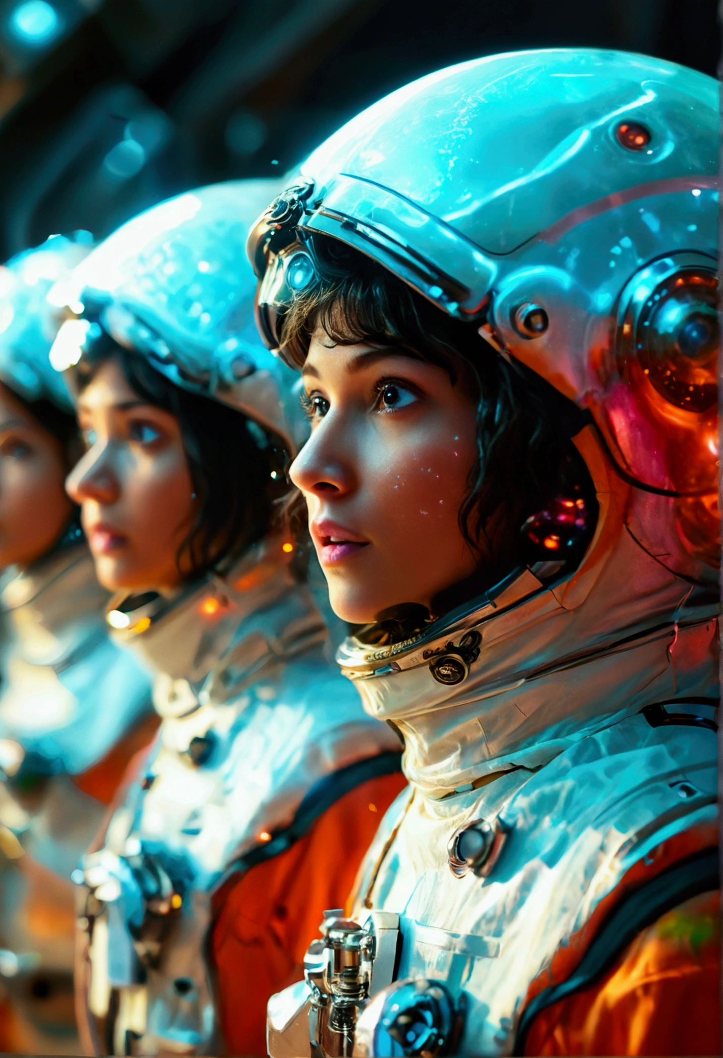 a movie poster about a team of confident scientists discovering a new light planet, optimistic, bright, inspiring, detailed, real life photography, realistic, 4k,