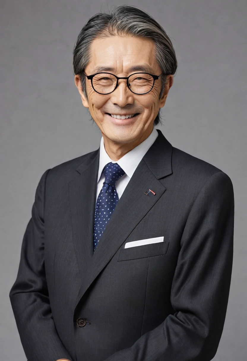 elder,male,Japanese,Wrinkle,smile,suit,Thinning hair,Long face,Glasses