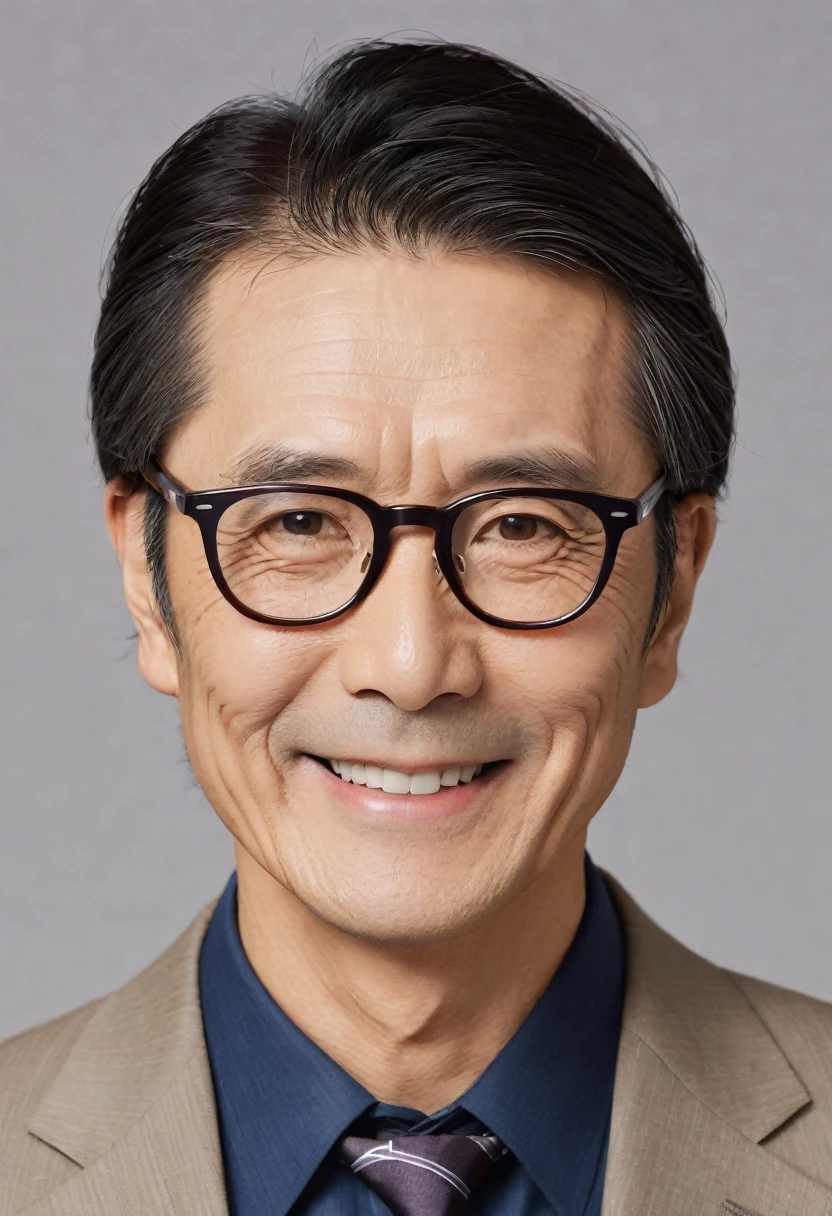 elder,male,Japanese,Wrinkle,smile,suit,Thinning hair,Long face,Glasses
