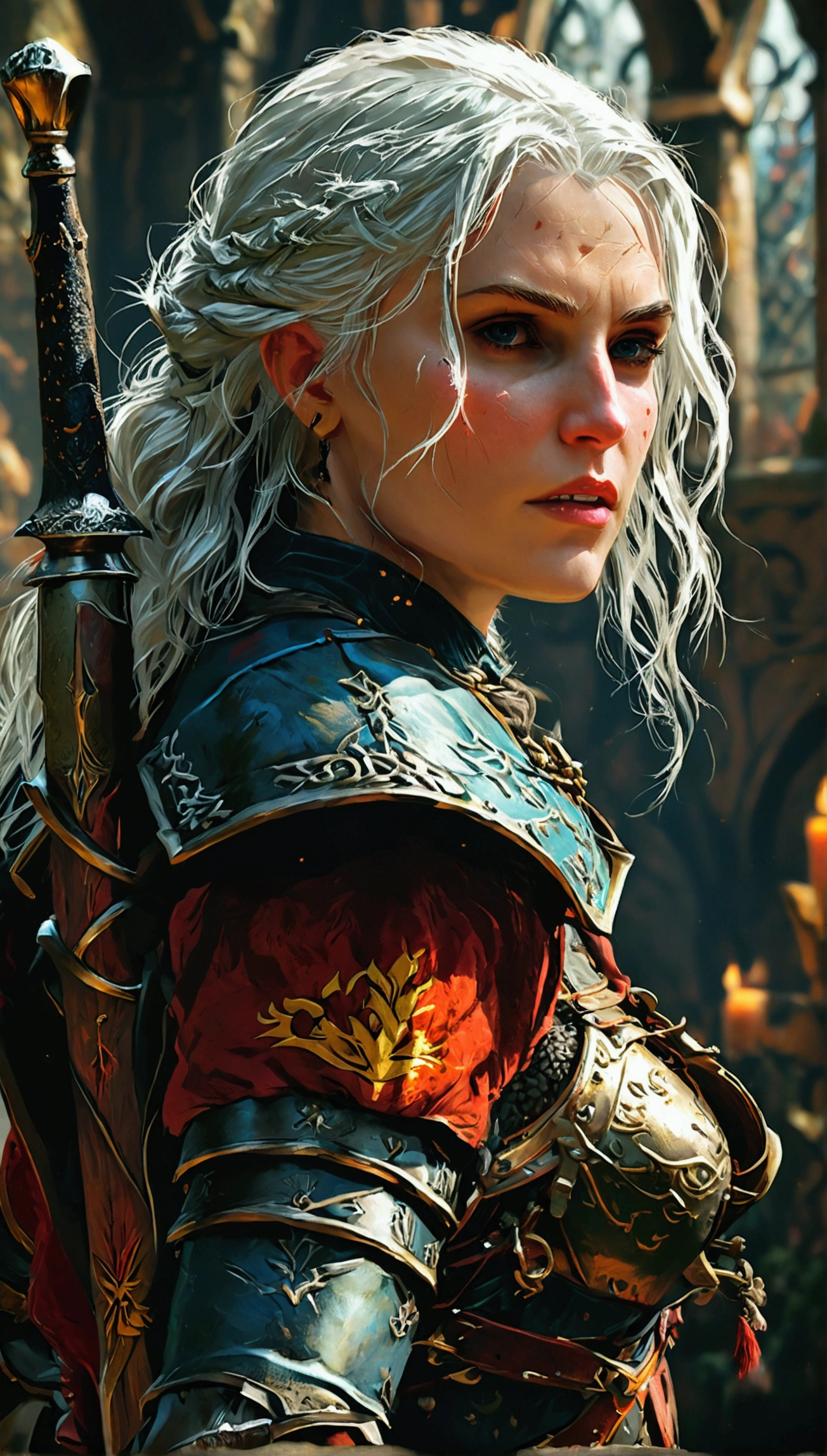 Medieval manuscript style illustration , Witcher 3 in Elden Ring style,