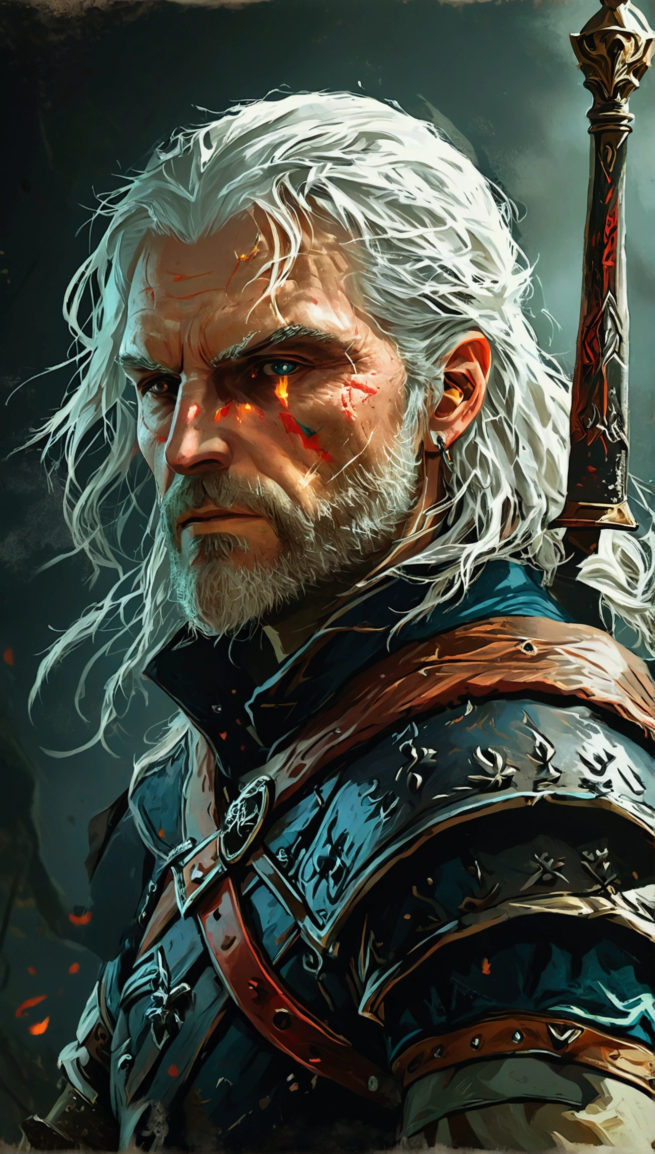 Medieval manuscript style illustration , Witcher 3 in Elden Ring style,