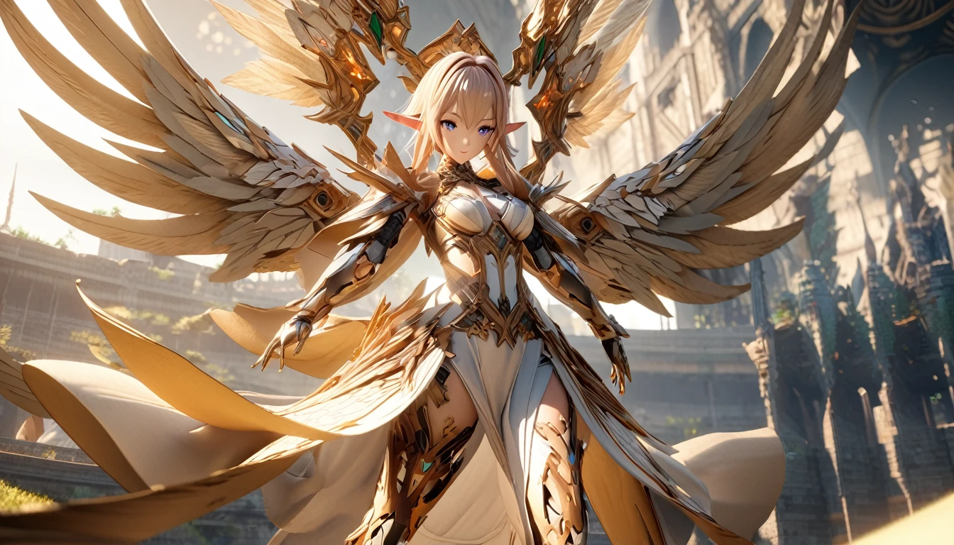 there is a woman with wings and a dress on, goddess of fire. extremely high detail, stunning 3d render of a fairy, 8k high quality detailed art, beautiful cyborg angel girl, beautiful alluring anime woman, anime fantasy illustration, beautiful elf with ornate robes, hyperdetailed fantasy character
