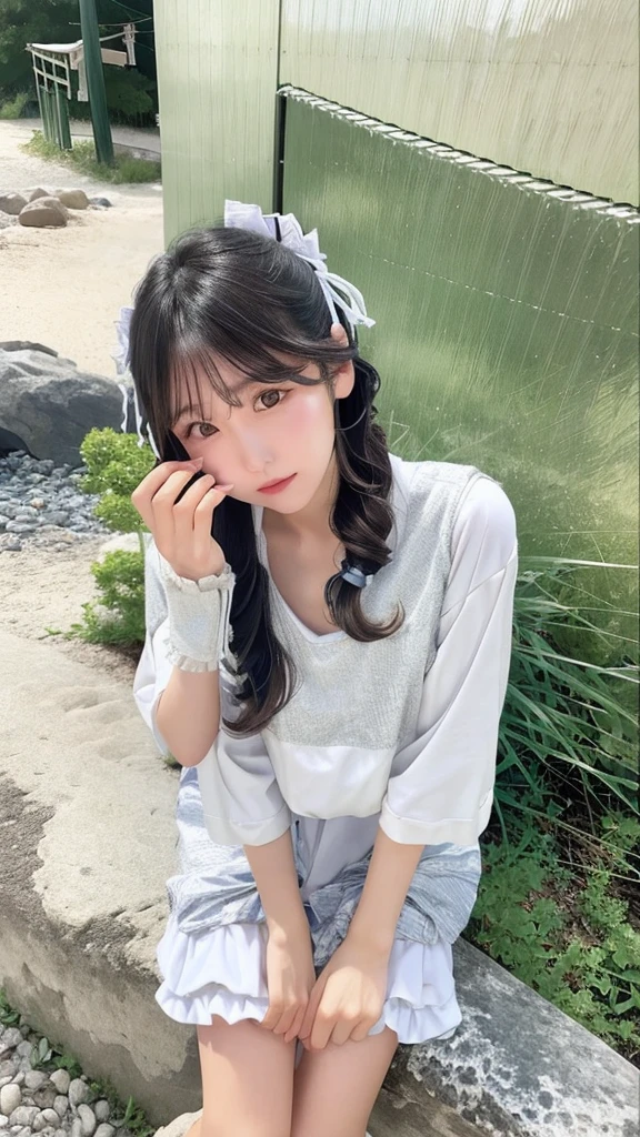 whiteroom, 1 girl, Japanese woman, look at the camera, 20yo, H cup, model's expression, silver ratio, cute, long black hair, portrait.