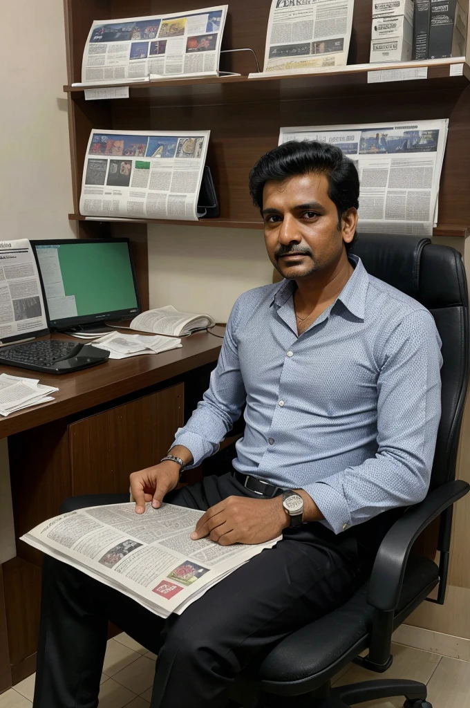 A 45 yera man Ai Sahil Sr. in a newspaper press office in Mumbai. Editor, who has been doing his work with great honesty.