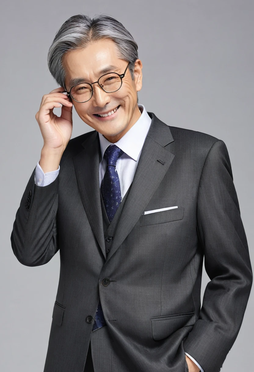 elder,male,Japanese,Wrinkle,smile,suit,Thinning hair,Gray Hair,Single,Drooping eyes,Glasses