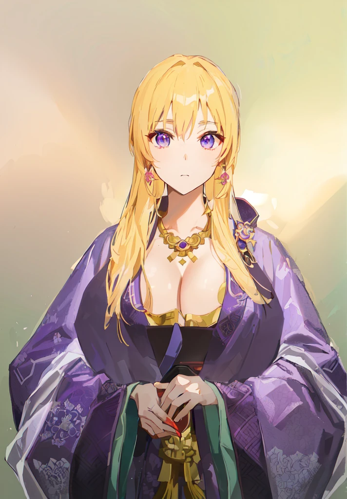 Wearing a purple robe、Cartoon image of a woman holding a bowl, ((Beautiful fantasy queen)), Produced in collaboration with Anime Painter Studio, Anime Goddess, Portrait of the Knights of the Zodiac, (Wearing noble robes)), Anime style like fate/overnight, Beautiful fantasy queen, In the anime painter studio,Three Kingdoms,Three Kingdoms志,Chinese style,antiquity,Hanfu,,巨big乳房,Good shape,Royal sister,Purple Eyes,Celluloid,big,Full figure,Noble