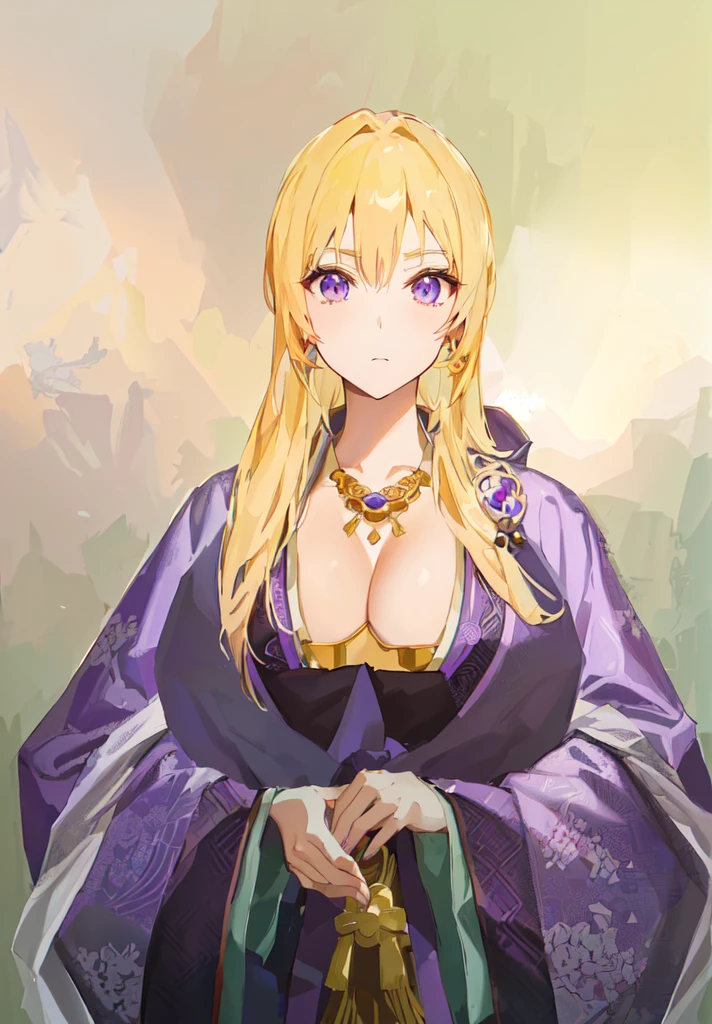 Wearing a purple robe、Cartoon image of a woman holding a bowl, ((Beautiful fantasy queen)), Produced in collaboration with Anime Painter Studio, Anime Goddess, Portrait of the Knights of the Zodiac, (Wearing noble robes)), Anime style like fate/overnight, Beautiful fantasy queen, In the anime painter studio,Three Kingdoms,Three Kingdoms志,Chinese style,antiquity,Hanfu,,巨big乳房,Good shape,Royal sister,Purple Eyes,Celluloid,big,Full figure,Noble