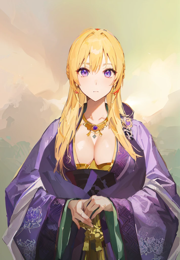 Wearing a purple robe、Cartoon image of a woman holding a bowl, ((Beautiful fantasy queen)), Produced in collaboration with Anime Painter Studio, Anime Goddess, Portrait of the Knights of the Zodiac, (Wearing noble robes)), Anime style like fate/overnight, Beautiful fantasy queen, In the anime painter studio,Three Kingdoms,Three Kingdoms志,Chinese style,antiquity,Hanfu,,巨big乳房,Good shape,Royal sister,Purple Eyes,Celluloid,big,Full figure,Noble