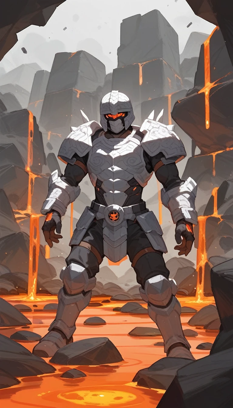 (Fraction_9,Fraction_8_Direction_7_up), stone man，Covered in rocks and lava，magma，Giant，There is armor on the body，warrior，