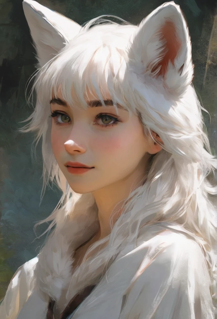 Teenager, female, white fox demi-human, middle age era, 
