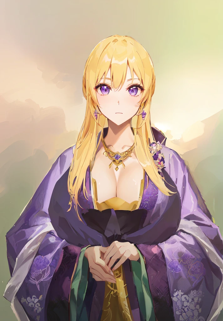 Wearing a purple robe、Cartoon image of a woman holding a bowl, ((Beautiful fantasy queen)), Produced in collaboration with Anime Painter Studio, Anime Goddess, Portrait of the Knights of the Zodiac, (Wearing noble robes)), Anime style like fate/overnight, Beautiful fantasy queen, In the anime painter studio,Three Kingdoms,Three Kingdoms志,Chinese style,antiquity,Hanfu,,巨big乳房,Good shape,Royal sister,Purple Eyes,Celluloid,big,Full figure,Noble