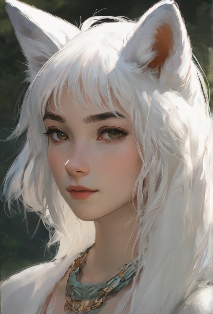 Teenager, female, white fox demi-human, middle age era,