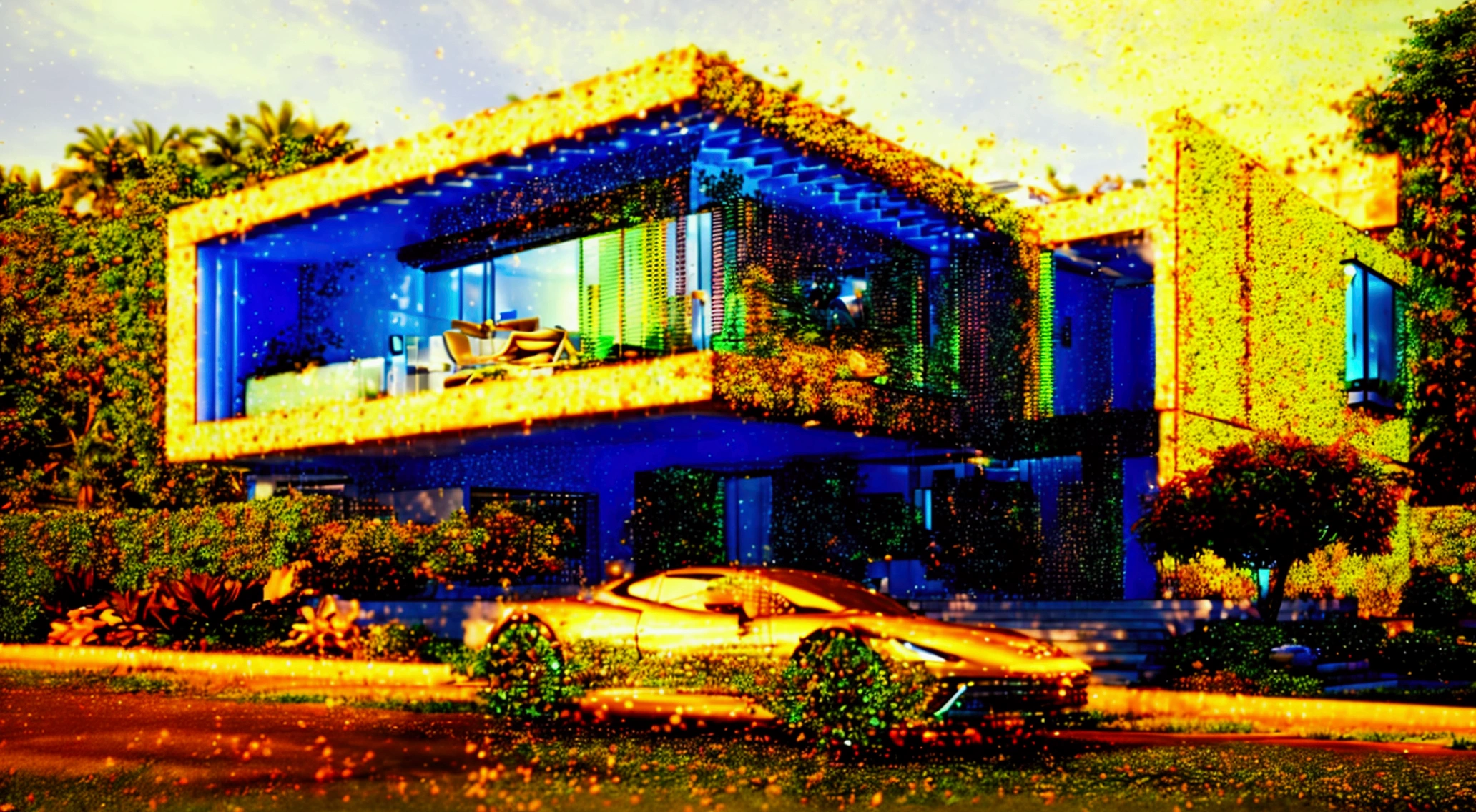 a close up of a car parked in front of a house, concept house, wide angle exterior 2022, architectural visualization, realistic 3 d style, one house, professional render, architectural render, architectural 3 d render, inter dimensional villa, exterior design, very realistic 3 d render, architectural rendering, in style of 3d render, enscape render
