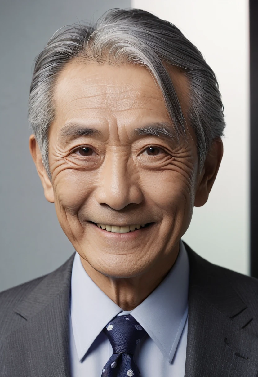 elder,male,Japanese,Wrinkle,smile,suit,Thinning hair,Gray Hair,Single,Drooping eyes,Fujifilm, Cinematography, 16K, Ultra-high resolution