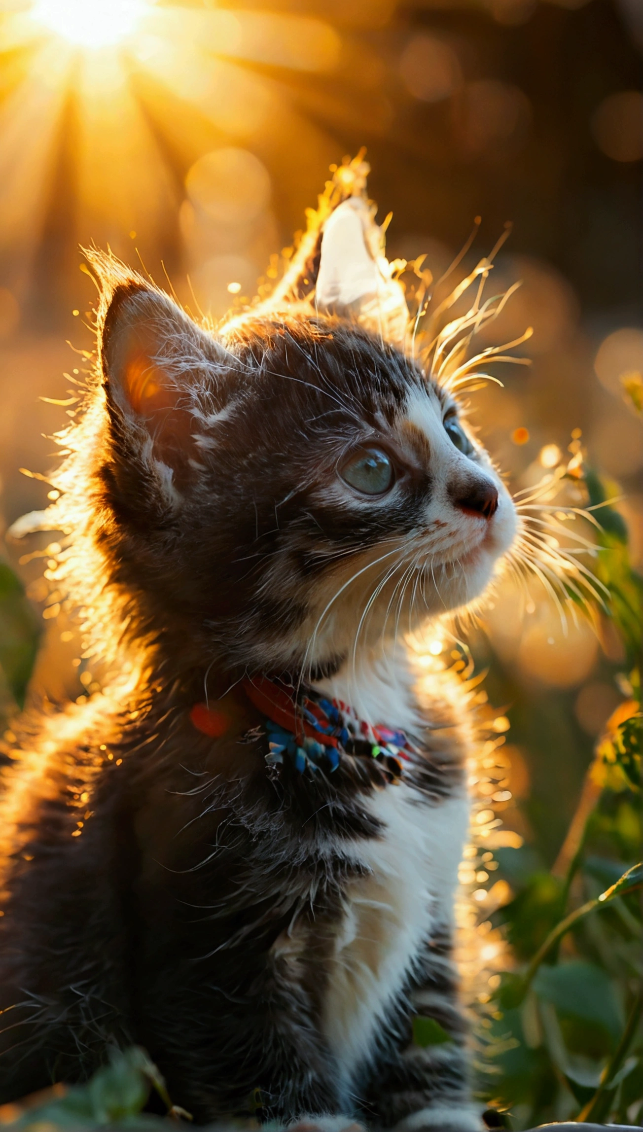 Cute kitten, warm sunshine, backlight, silhouette