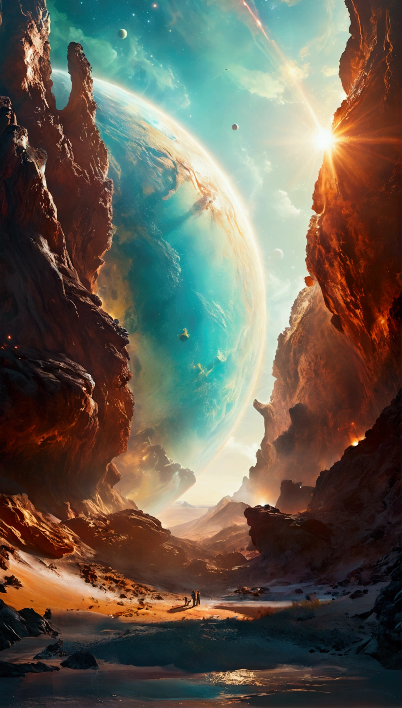 a movie poster about a team of confident scientists discovering a new light planet, optimistic, bright, inspiring, detailed, real life photography, realistic, 4k,
