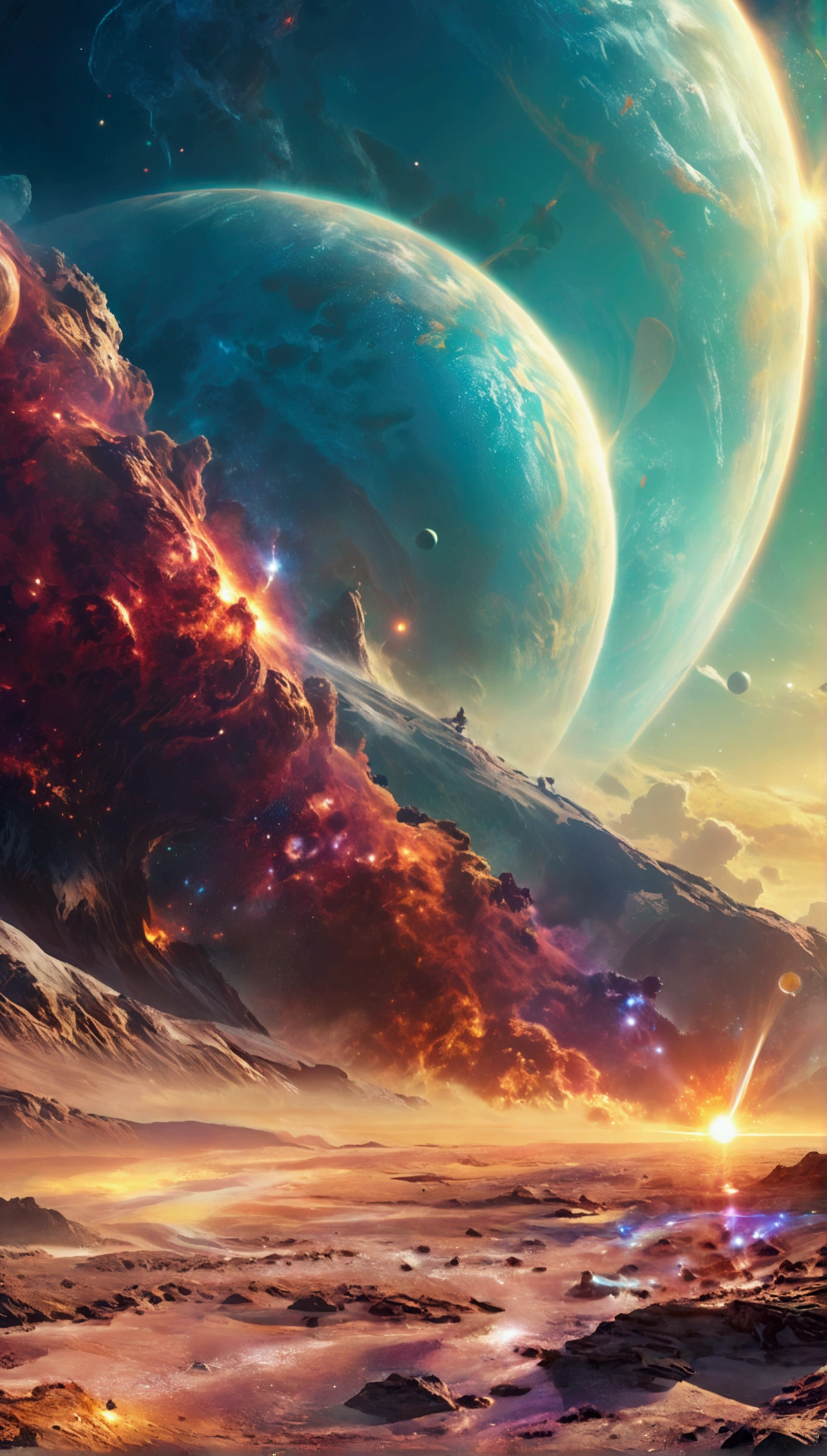 a movie poster about a team of confident scientists discovering a new light planet, optimistic, bright, inspiring, detailed, real life photography, realistic, 4k,