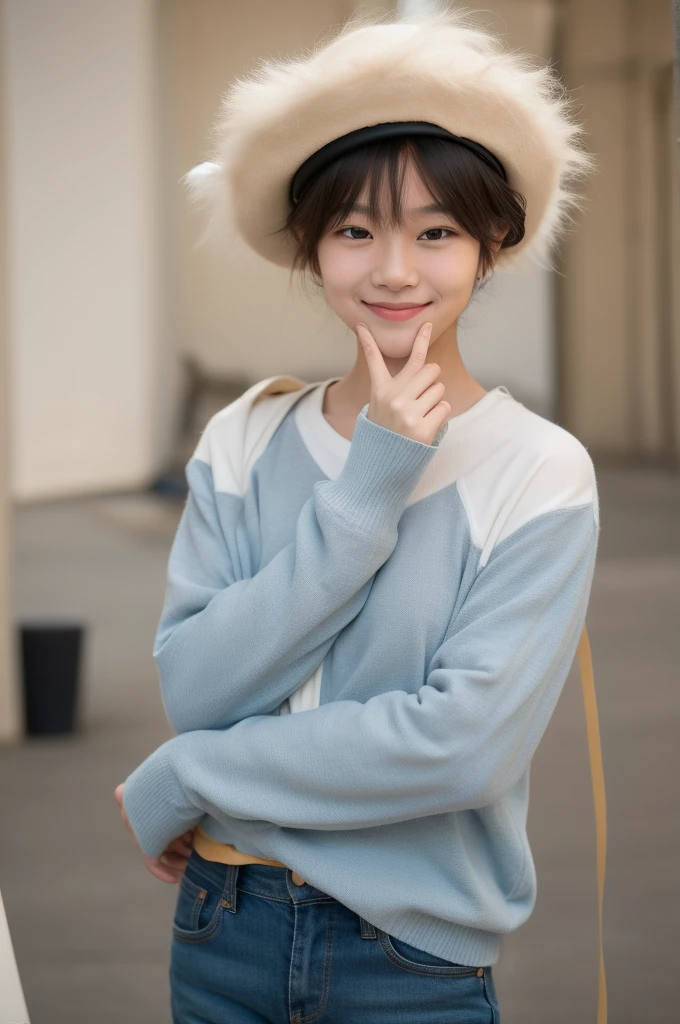 12-year-old boy,Smile,Spread your white and slender legs,jogging,full body,8K五官精致,Handsome boyish feeling,8K,masterpiece,((best quality)),photography,The award-winning,Record,8K,High Detail,Extremely detailed,Depth of Field,Wide Angle,,beautiful_Face,Real skin texture,,迷人的Smile,Movie Lighting,(Random color simple background:1.4),(Fashion women's clothing:1.4111),Confident expression,(portrait:1.413),
A close-up portrait of a confident and supportive friend in a modern urban setting,Shot with Canon 5D Mark IV camera,Use f-stop/1.8,ISO 400,Shutter speed is 1/200th of a second. The color temperature of this photo is warm,with the subject's Face illuminated by soft,Natural light gives skin a soft glow. This article highlights the author's expression of trust and encouragement,Focus on their eyes which reflect wisdom and compassion. The overall mood of the photo is inspiring,Full of power,Conveys a strong emotional connection and unwavering support,,Lenses,12-year-old boy,Smile,Spread your white and slender legs,jogging,full body,8K五官精致,Handsome boyish feeling,8K