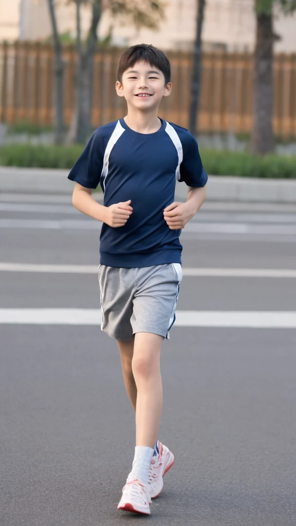 ,Smile,Spread your white and slender legs,jogging,full body,8K五官精致,Handsome boyish feeling,8K