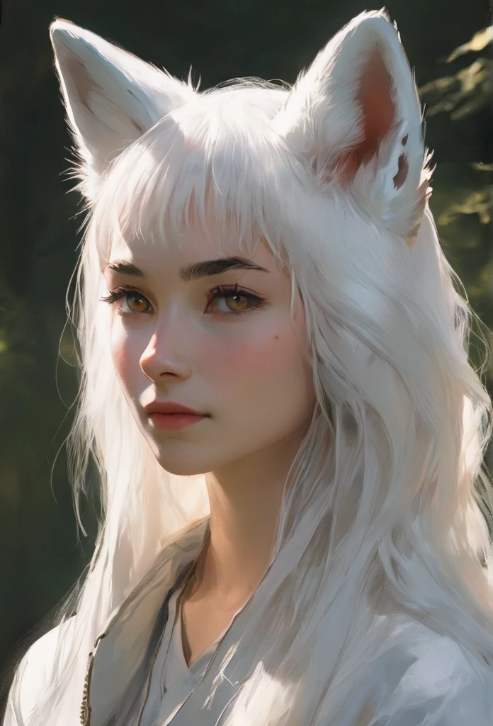 Teenager, female, white fox demi-human, middle age era, no human ears