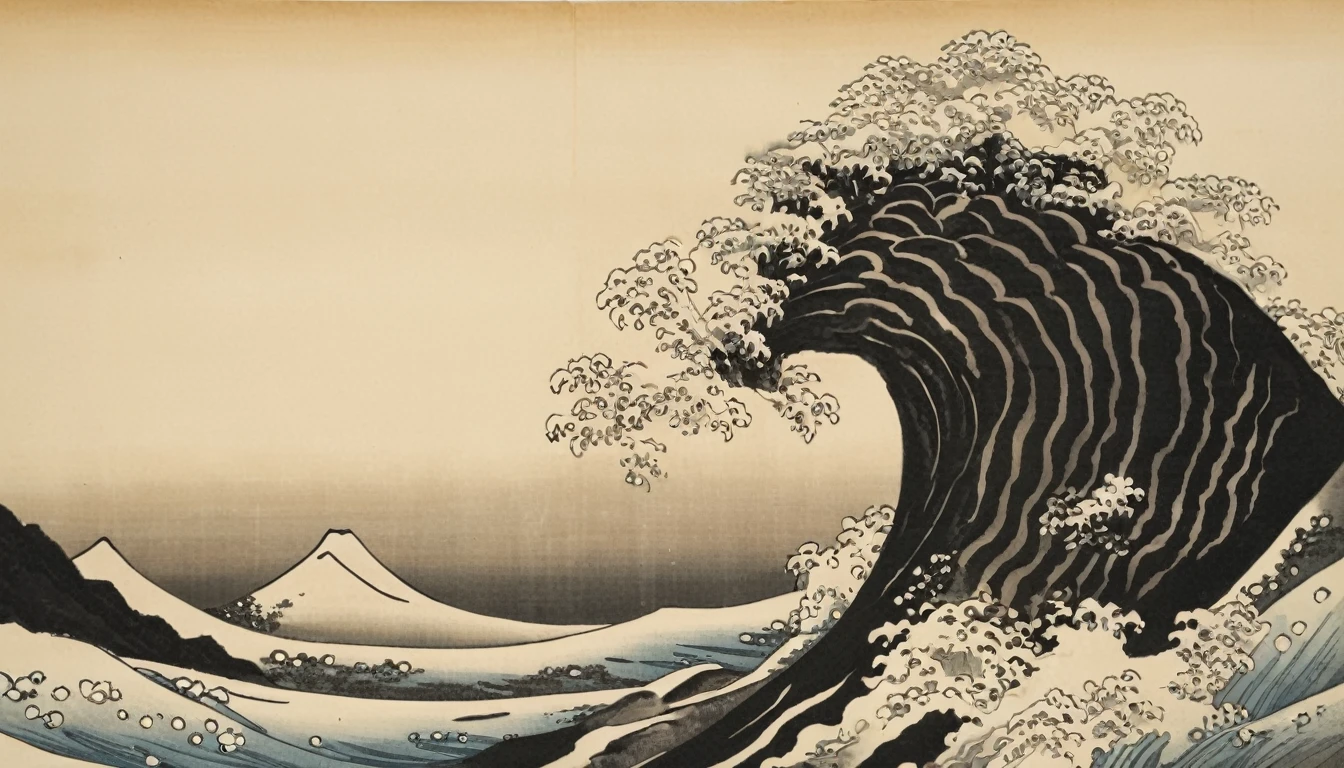 (((Katsushika Hokusai))), (((Ink Painting))), (((Woman&#39;s skeleton))), (((Butterfly patterned haori coat))), (((Sunglasses with tinted lenses, ))), Japanese style headphones, Japanese sword, Two-Way, Modern ukiyo-e style