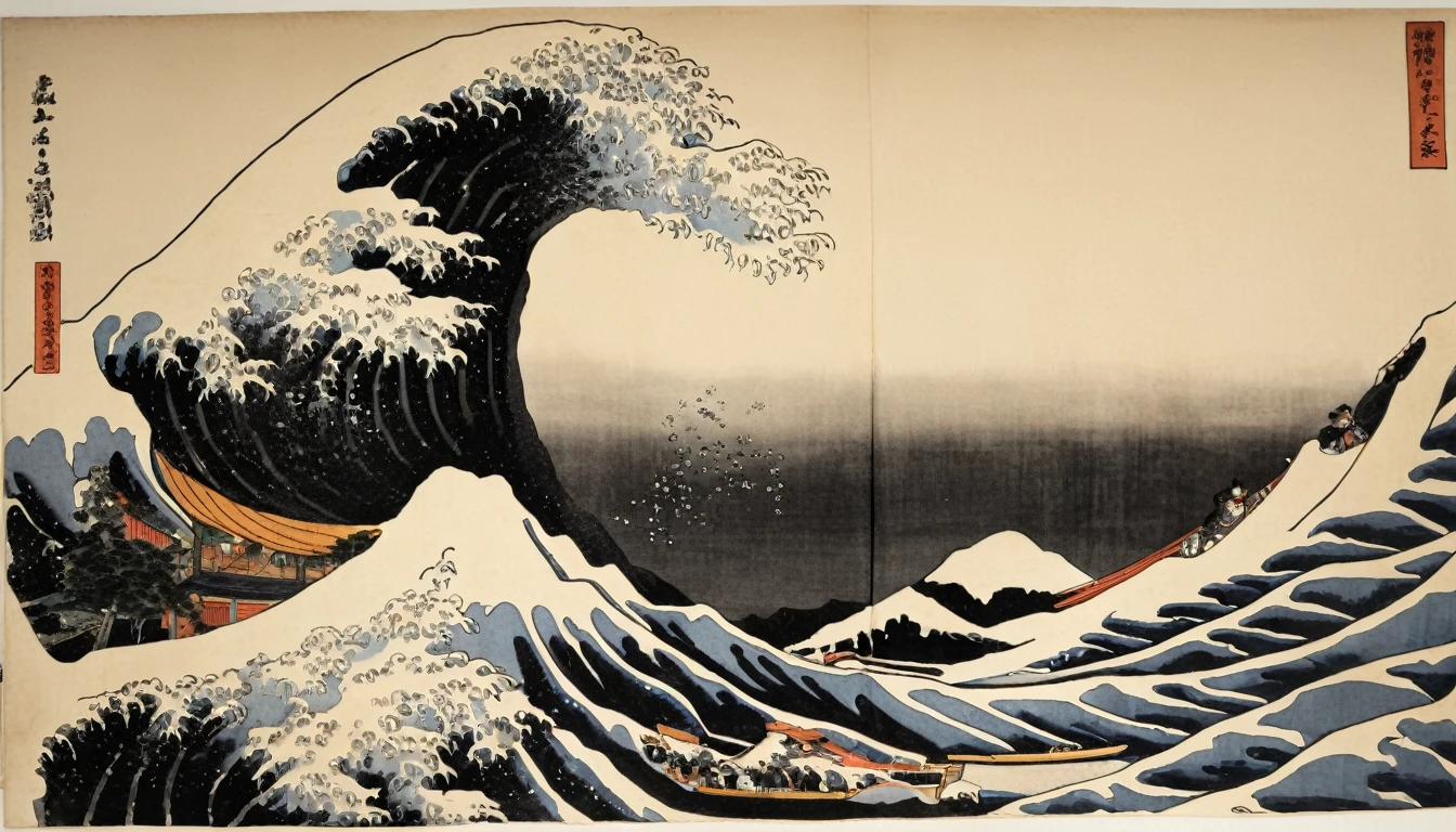 (((Katsushika Hokusai))), (((Ink Painting))), (((Woman&#39;s skeleton))), (((Butterfly patterned haori coat))), (((Sunglasses with tinted lenses, ))), Japanese style headphones, Japanese sword, Two-Way, Modern ukiyo-e style