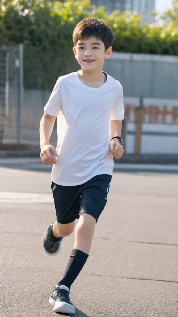 ,Smile,Spread your white and slender legs,jogging,full body,8K五官精致,Handsome boyish feeling,8K
