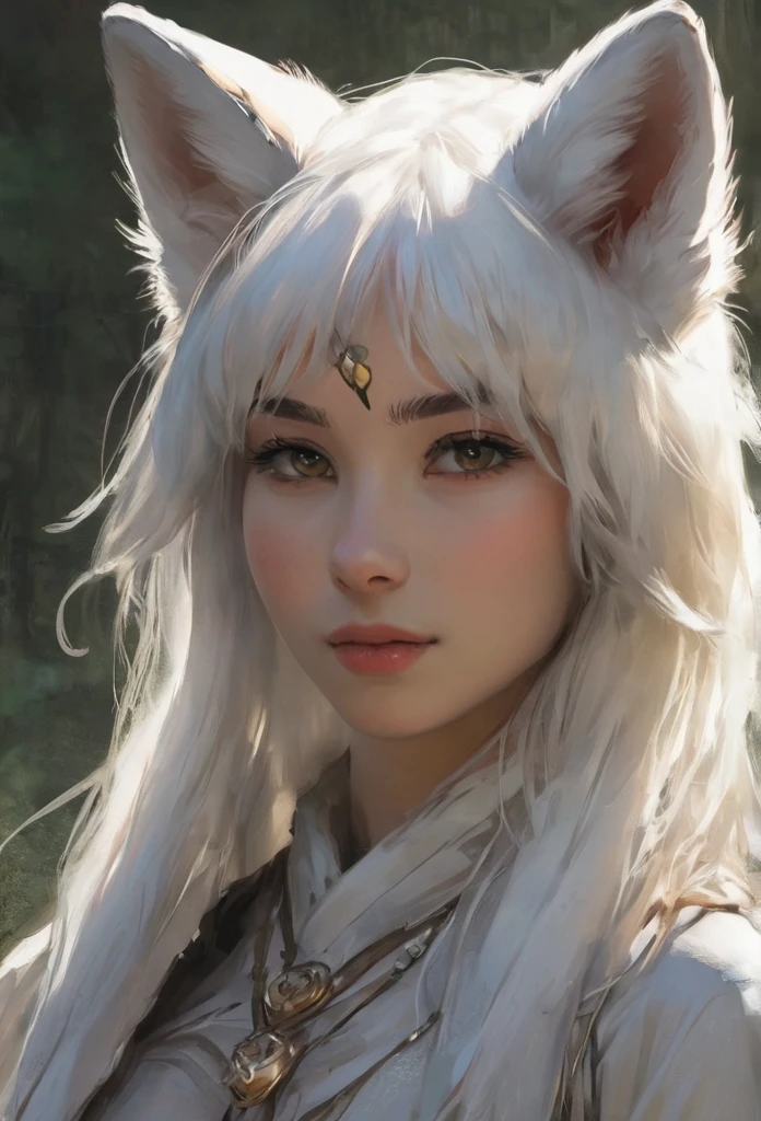 Teenager, female, white fox demi-human, middle age era, 