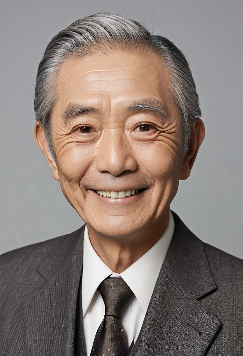 Old gentleman,60s,male,Japanese,Wrinkle,smile,suit,Thinning hair,Gray Hair,Single,Drooping eyes,Fujifilm, 16K, Ultra-high resolution