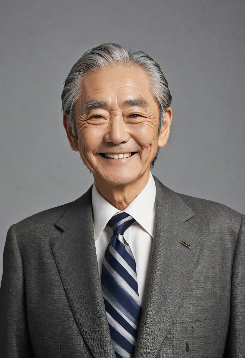 Old gentleman,60s,male,Japanese,Wrinkle,smile,suit,Thinning hair,Gray Hair,Single,Drooping eyes,Fujifilm, 16K, Ultra-high resolution
