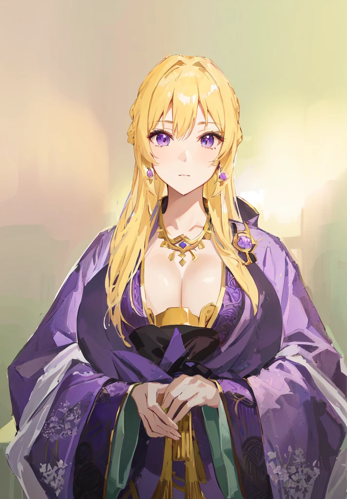 Wearing a purple robe、Cartoon image of a woman holding a bowl, ((Beautiful fantasy queen)), Produced in collaboration with Anime Painter Studio, Anime Goddess, Portrait of the Knights of the Zodiac, (Wearing noble robes)), Anime style like fate/overnight, Beautiful fantasy queen, In the anime painter studio，Three Kingdoms，Three Kingdoms志，Chinese style，antiquity，Hanfu，，巨big乳房，Good shape，Royal sister，Purple Eyes，Celluloid，big，Full figure，Noble