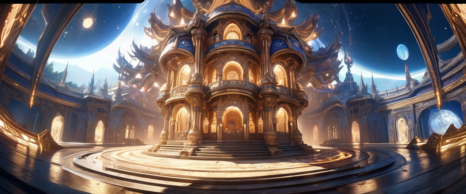 Scenes, Beautiful astrologer close up, Distorted Space, Astrology and fortune telling palace with brilliant background, Anime fantasy art.lens flare, Optical axis, Intricate details, High Detail, Volumetric Lighting, 4k Rendering, image, Surreal, Realistic textures, Dramatic Lighting, Unreal Engine