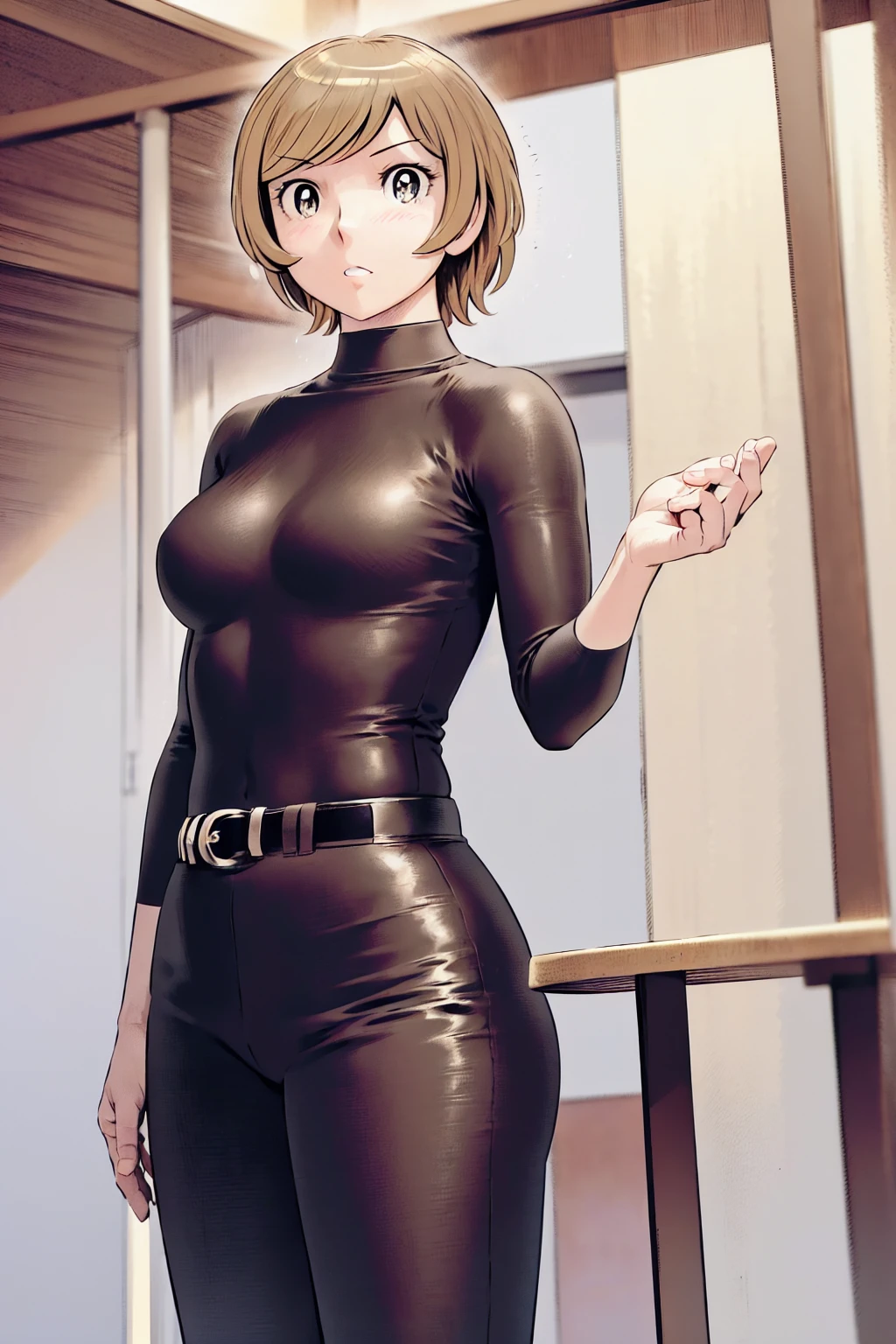 (野球uniform:1.2),
Blonde, (short hair:1.2),Long sleeve, Black Shirt, turtleneck,White trousers、uniform、Black belt、((Illustration of a person))、big 、
View your viewers,, (Highest quality:1.3),One Girl, White pants、uniform、Outdoor、baseball ground、ground、soil、blue eyes、Tight black shirt、(masterpiece、Highest quality)、Highest quality, Ultra-high resolution, (((masterpiece))), alone, big eyes、big Breasts、One Girl, Front view、Embarrassed face、Bronze colored hair、((short hair))、Stand up straight、Cowboy Shot