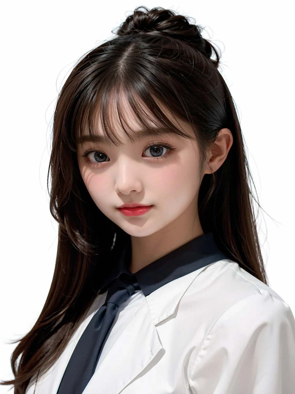 Solid color background,Blue Background,ID photo,Work,1 Girl,South Korea,lifelike,Perfect facial features