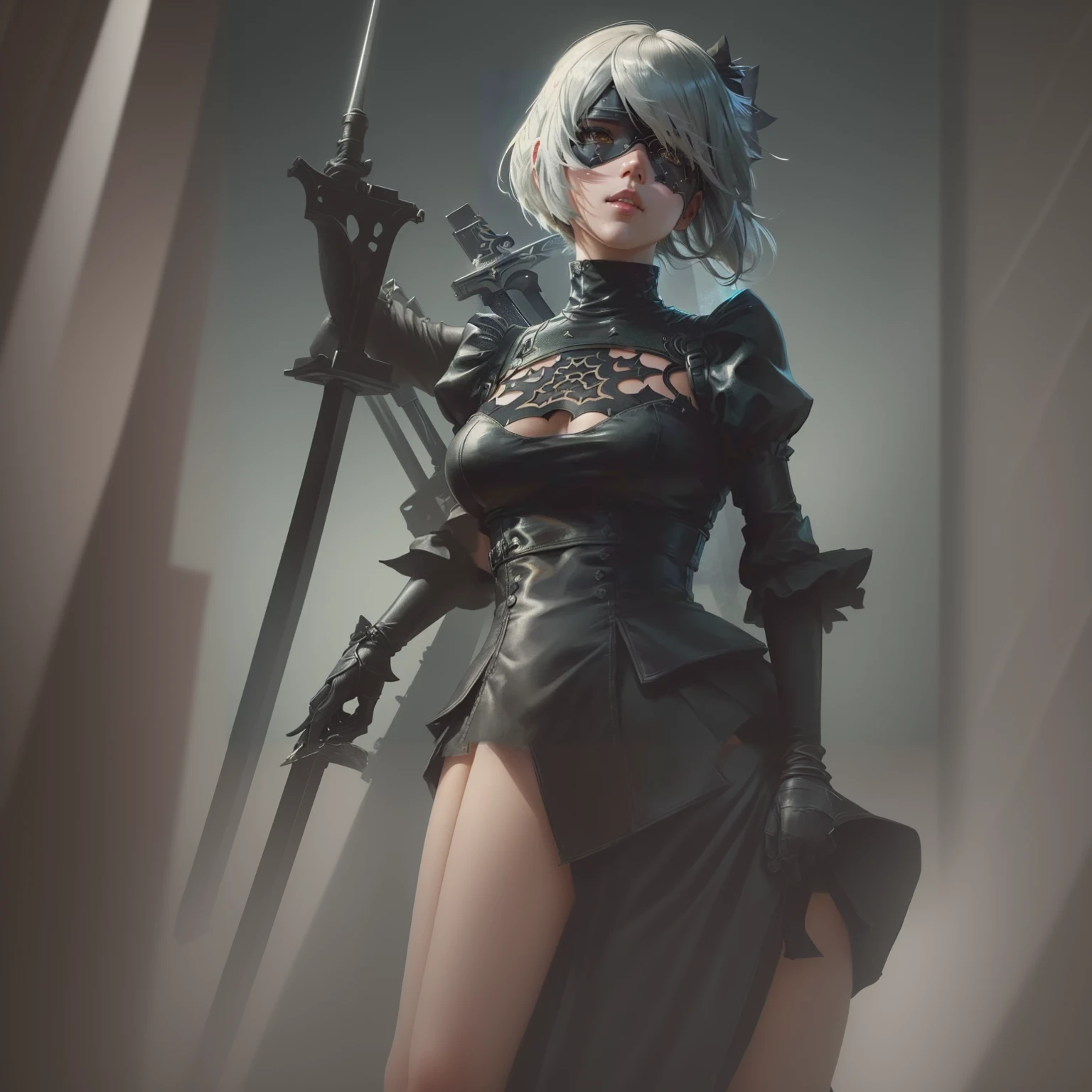 Anime girl with sword and black outfit posing for a photo、2B Nier オートマトン、Nier:Automaton Inspired、Nier オートマタ インスパイア、Nier オートマタの 2 B、Nier オートマタの 2b、2 b、Nier インスパイアー、Nier 2 b、Bad anime 8k、Nier、Female Assassin、8k high quality detailed art